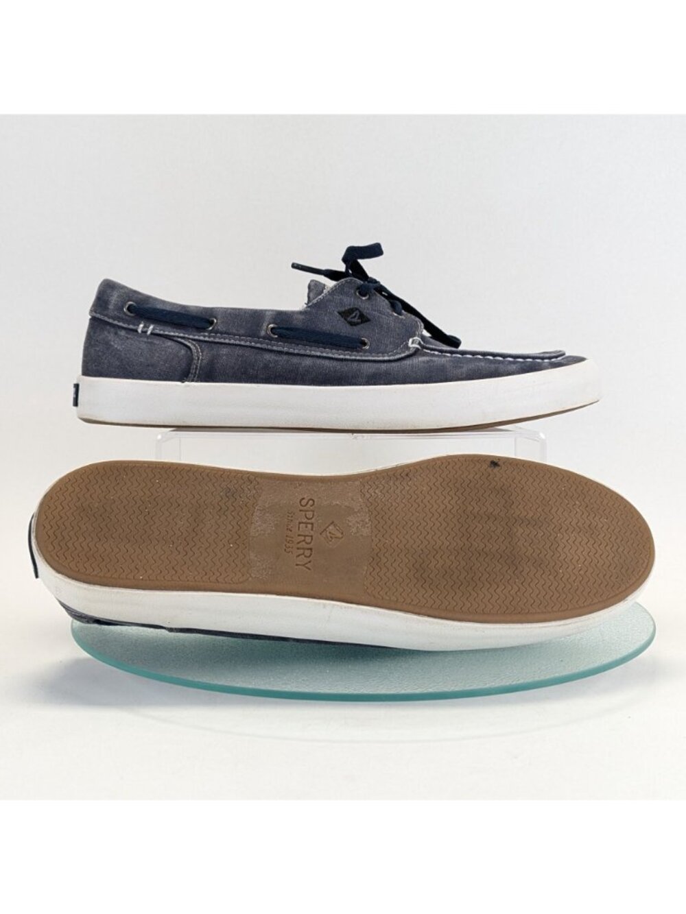 Men's Sperry Top-Sider Bahama 2-Eye Navy Blue Canvas Shoes Style C16-61432.SZ 12 - Picture 2 of 11